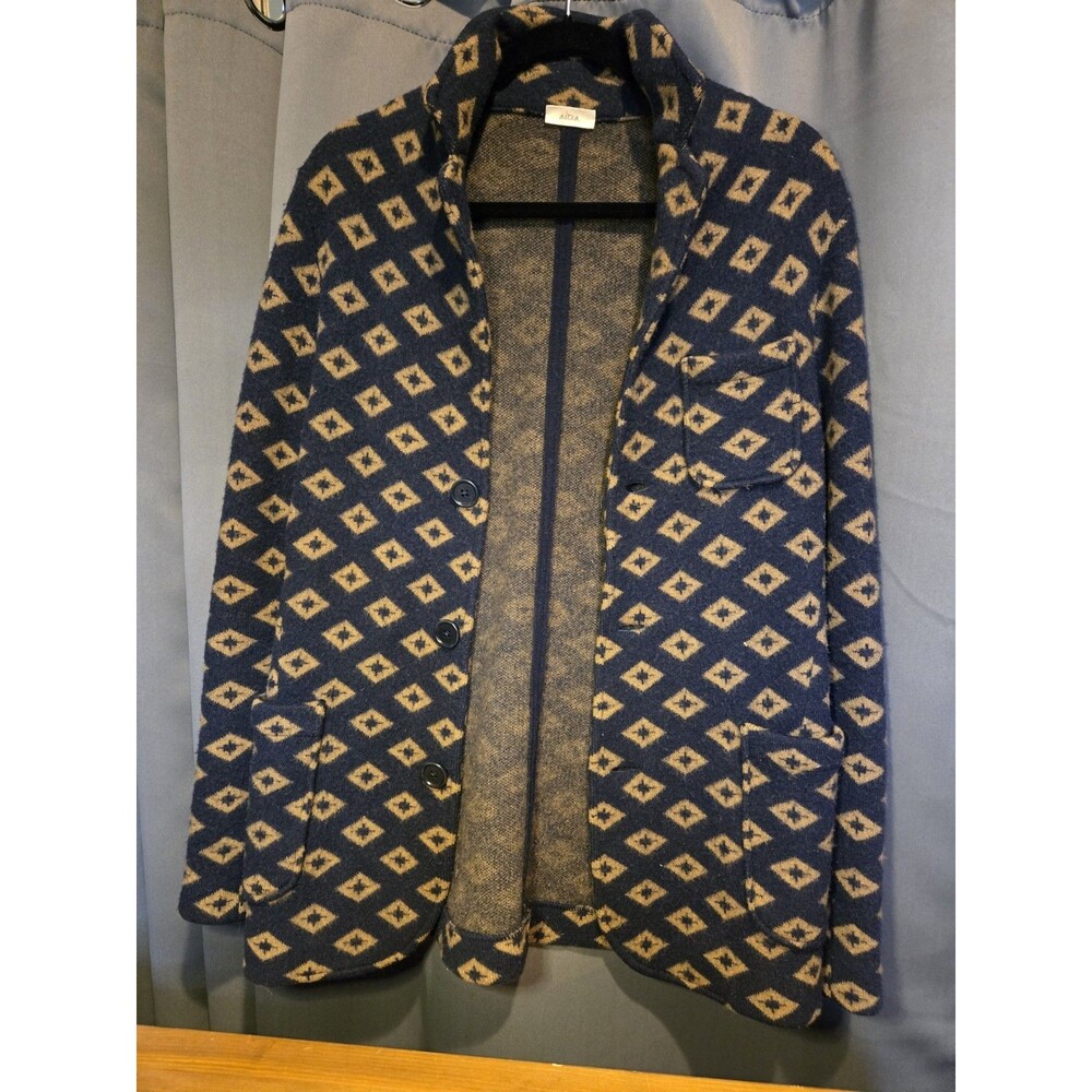 Altea Wool Cashmere Patterned Navy & Beige Jacket Blazer Cardigan, Italy - Picture 2 of 10